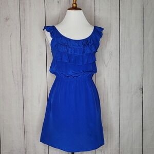 Amanda Uprichard Royal Blue Silk Ruffle Tiered Sleeveless‎ Dress Size S